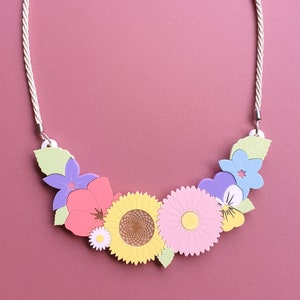 Wildflowers statement necklace laser cut acrylic image 1