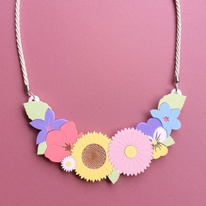 Wildflowers statement necklace - laser cut acrylic - UK seller