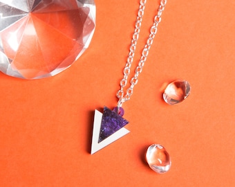 Mini Purple Triangle Necklace - laser cut acrylic - UK seller