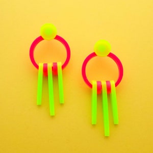 Neon pink & green earrings - laser cut acrylic - UK seller
