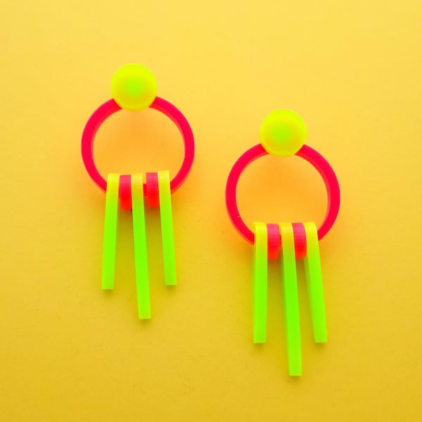 Boucles d’oreilles rose fluo et vert - acrylique découpé au laser - Vendeur France