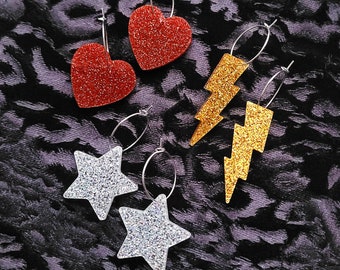 Glitter charm hoop earrings - laser cut premium acrylic