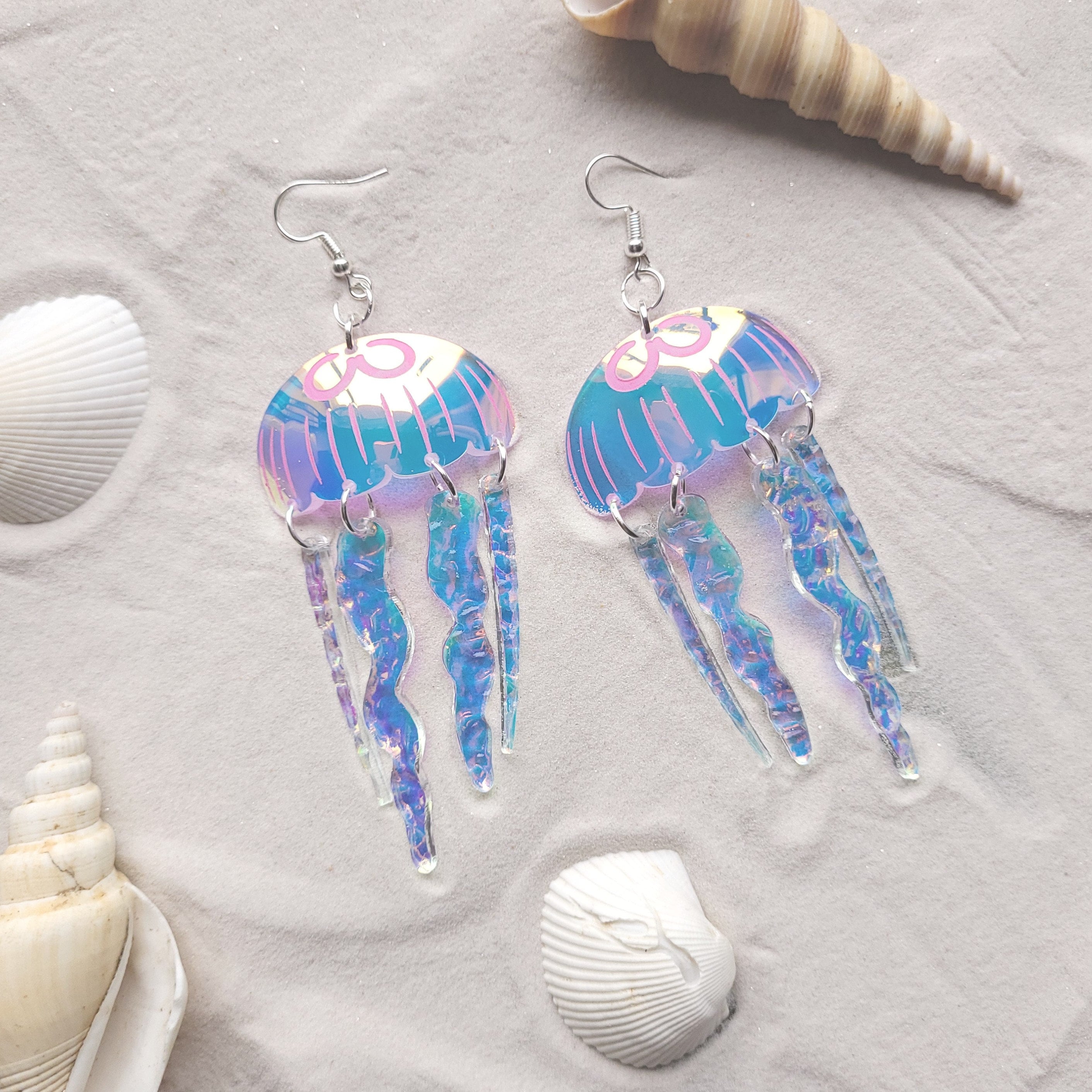 Jellyfish Earrings - Laser Cut Iridescent Acrylic - UK Jellyfish Earrings - Laser Cut Iridescent Acrylic - UK