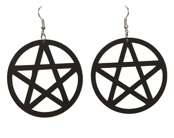 Black Pentagram earrings - laser cut acrylic