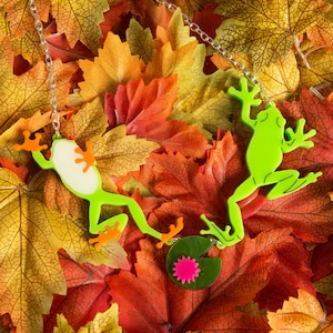 Jumping Frogs necklace - laser cut acrylic - UK seller