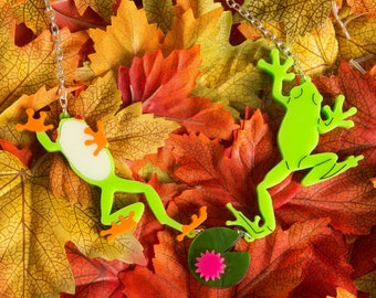 Jumping Frogs necklace - laser cut acrylic - UK seller