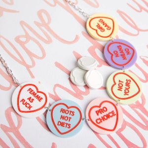 Feminist Love Hearts necklace laser cut acrylic image 2