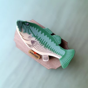 Big Mouth Bass brooch - laser cut acrylic - UK seller