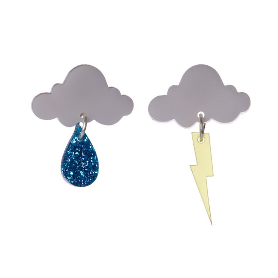Cloud and Lightning Bolt Earrings Hypoallergenic Earring Hooks Cloud  Earrings Lightning Earrings Rain Earrings Storm Earrings 