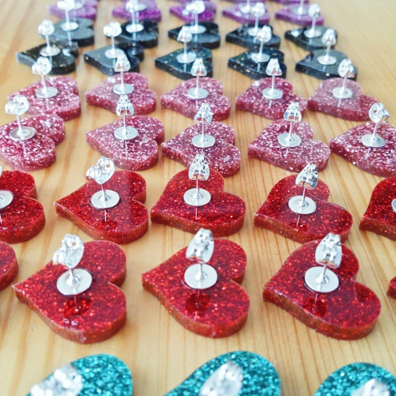 Heart Stud Earrings Laser Cut Acrylic Choice of Colours Etsy