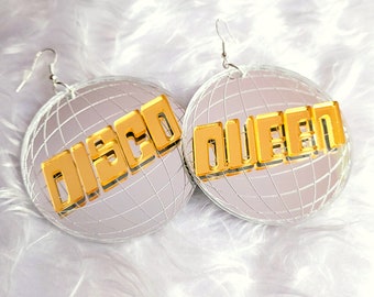 Disco Queen statement earrings - laser cut mirror acrylic