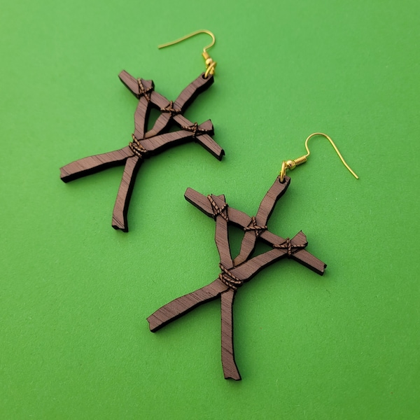 Stick Figure Earrings - laser cut wood - UK seller