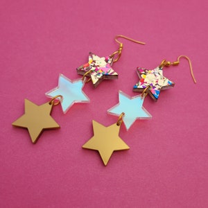 Gold Stars earrings - laser cut acrylic - UK seller
