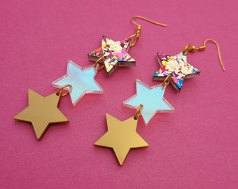 Gold Stars earrings - laser cut acrylic - UK seller