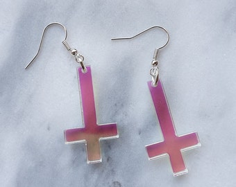 Inverted Cross dangly earrings - laser cut radiant acrylic