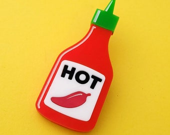 Hot Sauce brooch - laser cut acrylic - UK seller