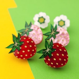 Strawberry Stud earrings - laser cut acrylic - UK seller