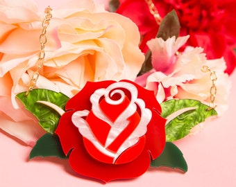 Rose necklace - laser cut acrylic - florals