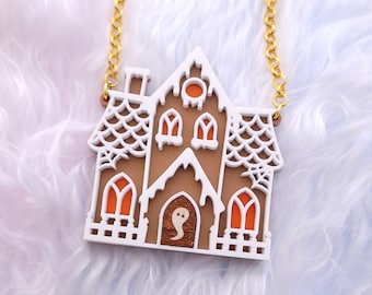 Haunted Gingerbread House necklace - laser cut acrylic - UK seller