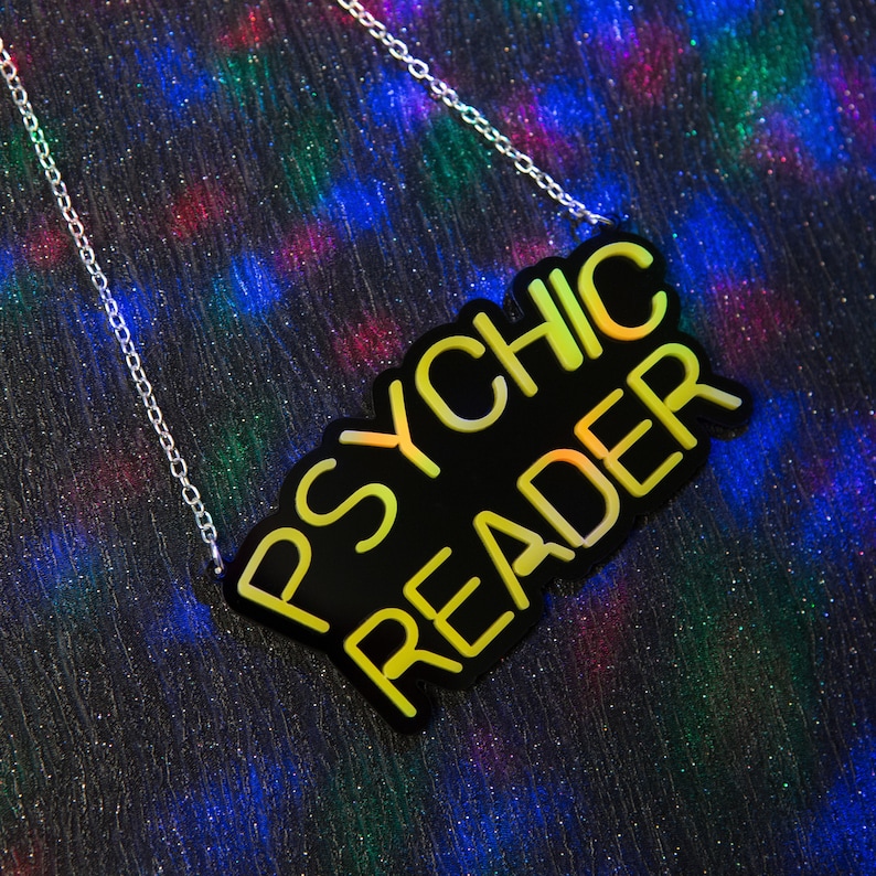 Psychic Reader neon sign necklace laser cut acrylic