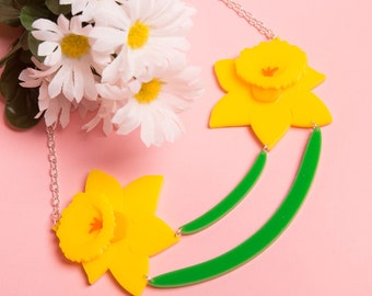 Daffodil statement necklace - laser cut acrylic - florals