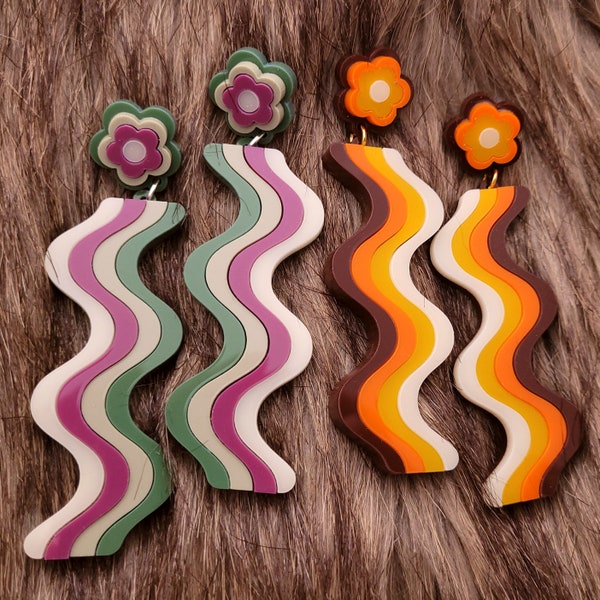 Boucles d'oreilles tendance années 70 - Acrylique découpé au laser - Vendeur britannique
