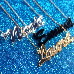 Personalised cursive name necklace laser cut mirror acrylic image 1