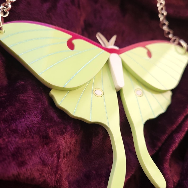 Luna Moth necklace laser cut acrylic image 2