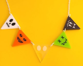 SECONDS - Halloween Bunting necklace - laser cut acrylic - UK seller