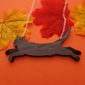 Black Cat necklace - laser cut acrylic - UK seller