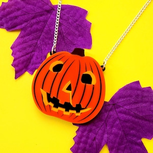 Halloween Pumpkin necklace - laser cut acrylic - UK seller