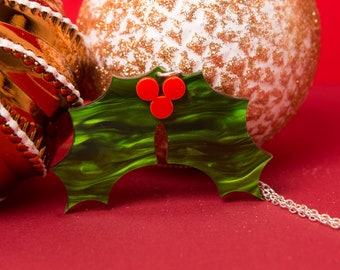 Holly Leaf Christmas necklace - laser cut acrylic