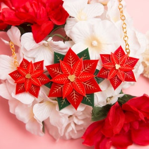Poinsettia necklace - laser cut acrylic - UK seller