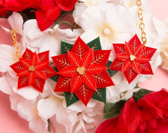 Poinsettia necklace - laser cut acrylic - florals