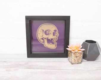 Framed Golden Skull Wall Art - laser cut acrylic - UK seller