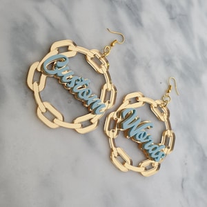 Personalised Chain Link name earrings - laser cut acrylic - UK seller