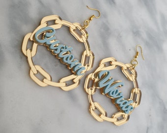 Personalised Chain Link name earrings - laser cut acrylic - UK seller