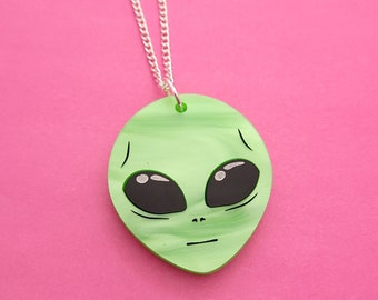 Alien necklace - laser cut acrylic - UK seller