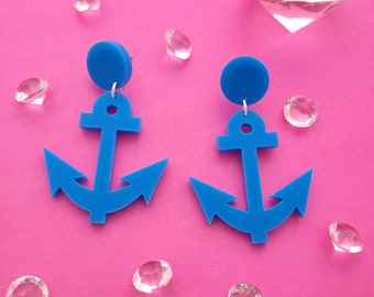 Blue Anchor earrings - as seen in Barbie! - laser cut acrylic