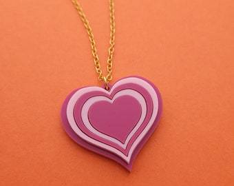 SECONDS - Retro Heart necklace - laser cut acrylic - UK seller