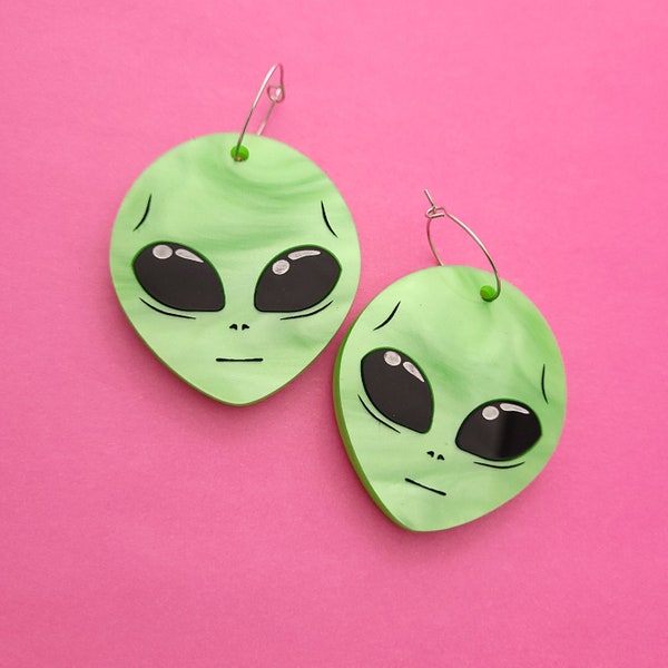 Alien earrings - laser cut acrylic - UK seller