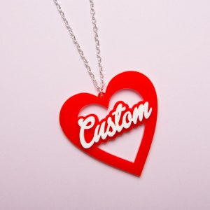 Personalised custom heart name necklace - laser cut acrylic