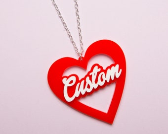 Personalised custom heart name necklace - laser cut acrylic