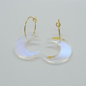 Iridescent Moon hoop earrings - laser cut acrylic - UK seller