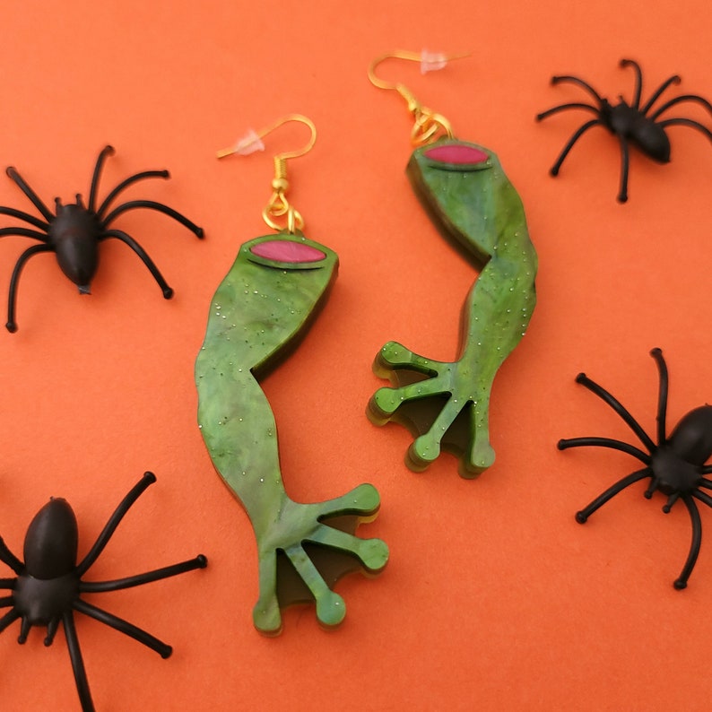 Frogs Legs earrings laser cut acrylic UK seller image 2