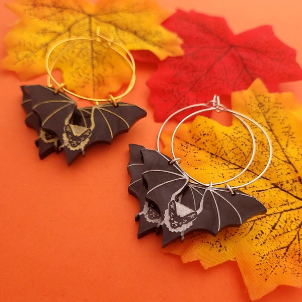 Bat Hoop earrings - laser cut acrylic - UK seller