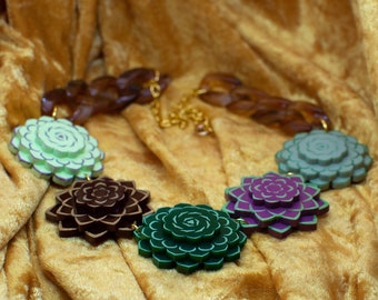Succulents Statement necklace - laser cut acrylic - UK seller