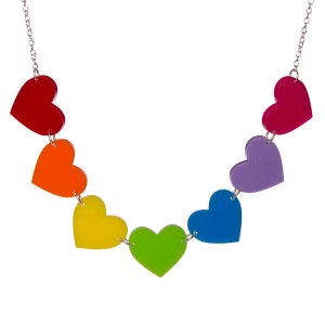 Rainbow Hearts necklace - laser cut acrylic - UK seller