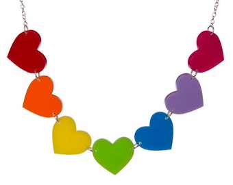 Collier Rainbow Hearts - acrylique découpé au laser