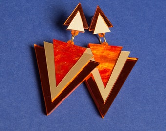 Orange Triangle Earrings - laser cut acrylic